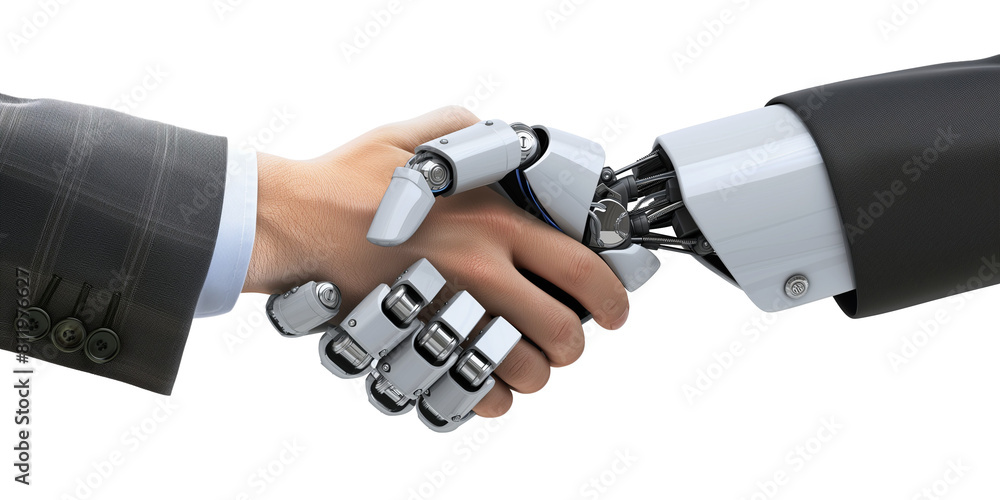 Human and robot handshake futuristic collaboration transparent ...