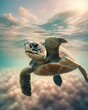 Photorealistic sea turtle gracefully swimming in the vibrant underwater world, showcasing marine life, Generative AI.