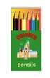A half-opened box of colored pencils with a beautiful princess castle drawn on its cover.
