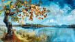 Autumnal bliss: lakeside oak tree scenery