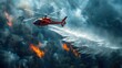 Showcase the heroic efforts of helicopter crews dropping water to extinguish the flames amidst dense forest canopies.