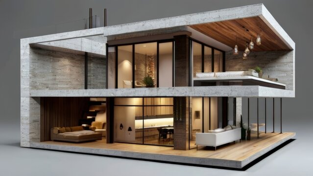 interior design perspective modern home cutaway render suitable for buildings and architecture inter