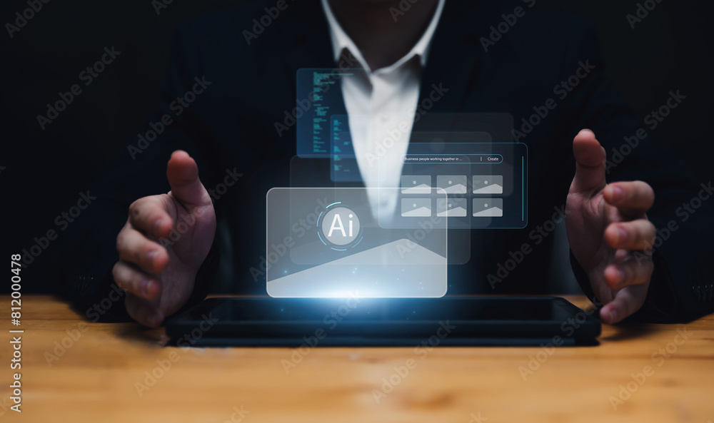 Business Person Creating AI Images, Realistic Photos, and Applications ...