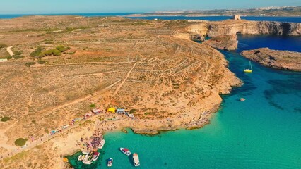 Wall Mural - Aerial drone view of Comino island, famous Blue lagoon. Part of Malta island