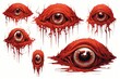 © sorrakrit - Set of 6 red eyeball illustrations with dripping blood.
