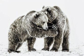 Wall Mural - Two bears standing together in a snowy landscape. Suitable for nature and wildlife themes