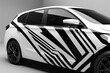 A white and black car with a zebra print design. Perfect for automotive or animal-themed projects