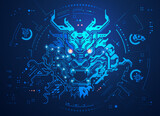 Fototapeta Konie - concept of China technology advancement, Graphic of dragon combined with electronic pattern
