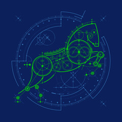 Wall Mural - graphic of futuristic horse blueprint with tech element