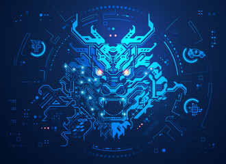 Wall Mural - concept of china technology advancement, graphic of dragon combined with electronic pattern