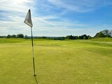 Fototapeta Przestrzenne - golf course with flag and ball