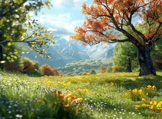 Wall Mural - Tranquil Mountain Meadow