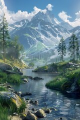 Wall Mural - majestic mountains and river landscape