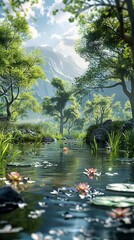 Poster - Misty Forest Lake Landscape