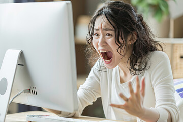 Sticker - Japanese woman happily operating a computer, emotional