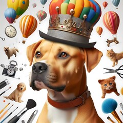 Wall Mural - A dog wearing a hat and jesus christ other objects image realistic harmony has illustrative meaning illustrator.