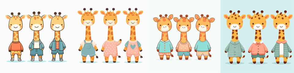 Wall Mural - vector set of cute animals standing wearing clothes