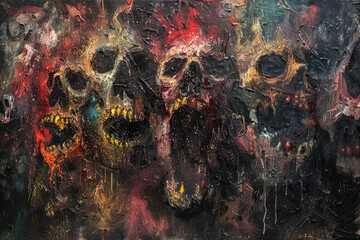 Wall Mural - the horror style painting where you see hell and several souls suffering