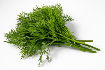 Wall Mural - Vibrant green dill bunch isolated on a white surface, ideal for culinary concepts