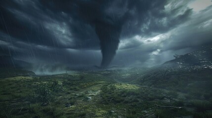 Wall Mural - a dramatic tornado cloud swirling over a vast field. perfect for weather or natural disaster concept