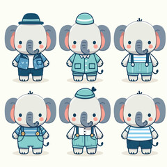 Wall Mural - vector set of cute animals standing wearing clothes