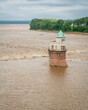 Historic water intake tower built in 1891 below the Old Chain of Rocks bridge on the Mississippi River near St Louis