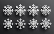 Set of snowflake icons on gray background 