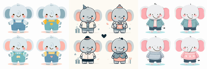 Wall Mural - vector set of cute animals standing wearing clothes