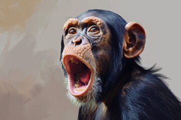 Poster - Close up of a monkey with its mouth open. Suitable for wildlife and animal themes