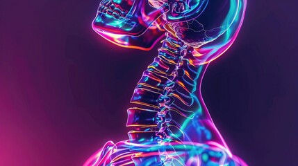 Wall Mural - A synthwavethemed Xray image of the cervical spine