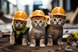 Group of three cats wearing construction suits showing the beauty