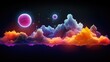 illustration atmosphere of shapes and clouds render set of neon geometric