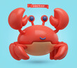 Crab, 3d render vector cartoon icon