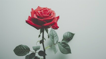 Wall Mural - A flawless red rose stands alone against a white backdrop