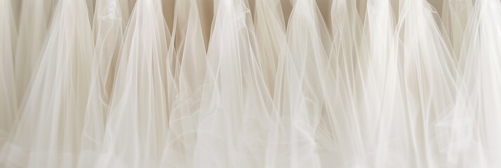 Wall Mural - A row of white wedding dresses are displayed on a rack