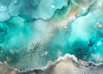 Poster - abstract watercolor turquoise silver background