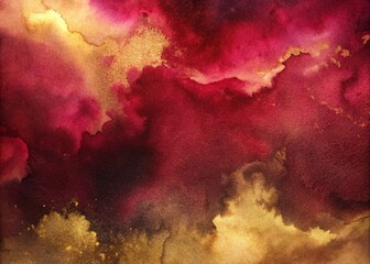 Poster - abstract watercolor gold red background