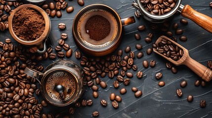 Coffee beans with coffee making equipment