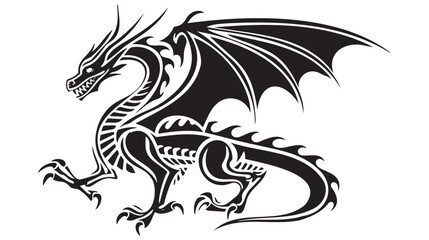 A dragon in Manga drawing lines style on a transparent background with copy-space. Close up of a dragon head in flat black outline isolated on a white background. Volume 7.