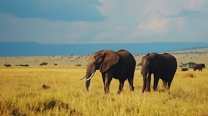 Wall Mural - Elephants on the Masai Mara Kenya