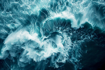 Wall Mural - Dynamic aerial view of swirling ocean waves.