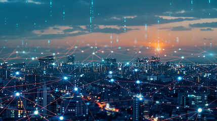 Smart city and intelligent communication network of things ,wireless connection technologies  ,Smart city and polygon pattern connection with speed line technology