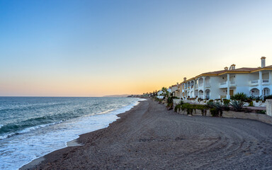 Sunset at a beach on Costa del Sol, Spain