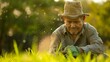 © DayByDayCanvas - Latin American Farmer fertilizing the grass at a farm - agricultural activity concepts
