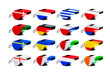 Trillerpfeifen in verschidnen Landesflaggen und Farben isoliert
