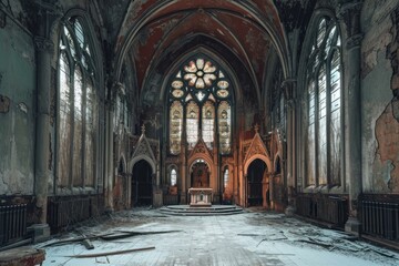 Wall Mural - Haunting Abandoned gothic castle church. Ruin scary. Generate Ai