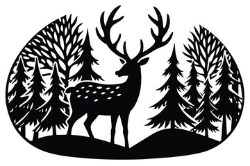 Deer and Forest Landscape, Farm laser cut vector