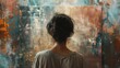 © Ibad - The back of an artists head a lone figure standing in front of a blank canvas pondering their next stroke with an intense stare and furrowed brows capturing the intense focus and dedication