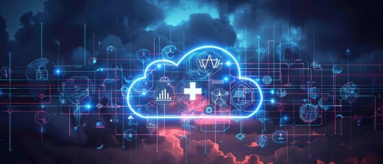 Cloud Technology Healthcare Clouds connecting hospital icons