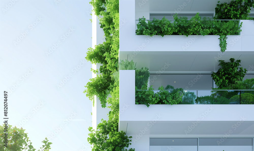 A white modern residential building with green plant walls stands as a ...